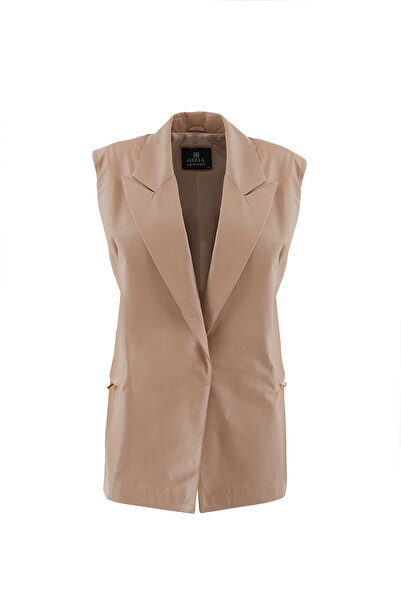 GİZİA Pudra Renk Deri Yelek
