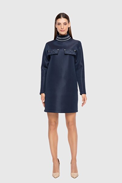 GİZİA A Form Yakası Triko Scuba Lacivert Mini Elbise