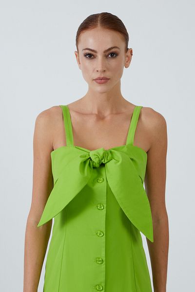 kı.we Green Midi Dress with Straps Tie-Detailed Pleated Skirt