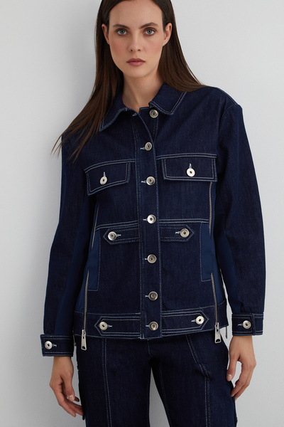 GİZİA Çakma Düğme Detaylı Arkası Garnili Jean Ceket