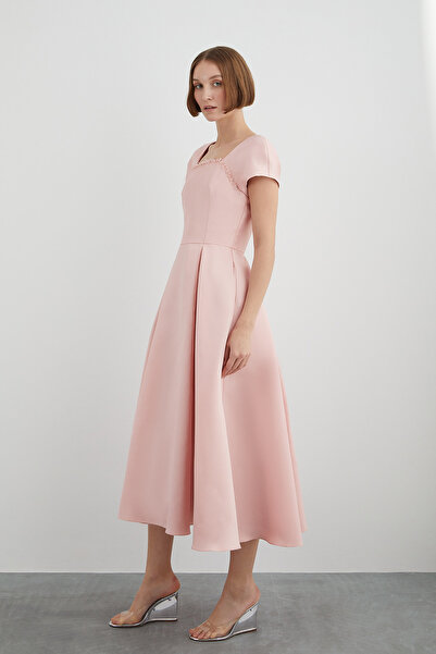 GİZİA Folded Pink Dress with Battery that Sits on the Waist