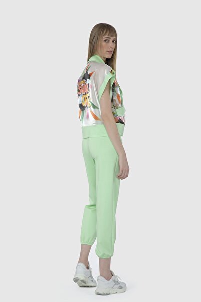 GIZIA SPORT Çıtçıt Detaylı Yüksek Bel Paçası Lastikli Yeşil Pantolon