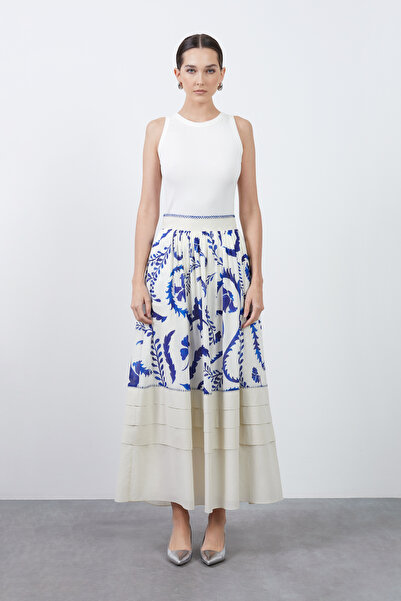 GİZİA Kemeri Dikiş Detaylı Üst Beden Desenli Uzun Etek