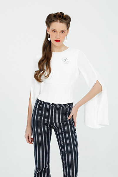 kı.we Sırt Dekolteli Ve Çiçek Broşlu Ekru Bluz