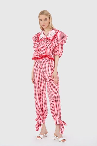 GİZİA Bilekten Bağlama Detaylı Kırmızı Pantolon