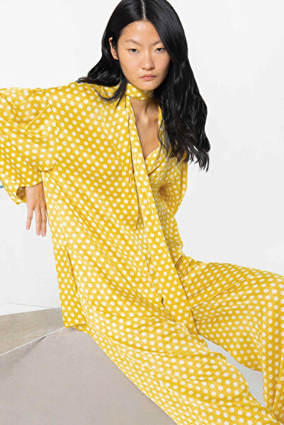 GİZİA Seyyar Kuşaklı Kalın Kol Bantlı Sarı Bluz