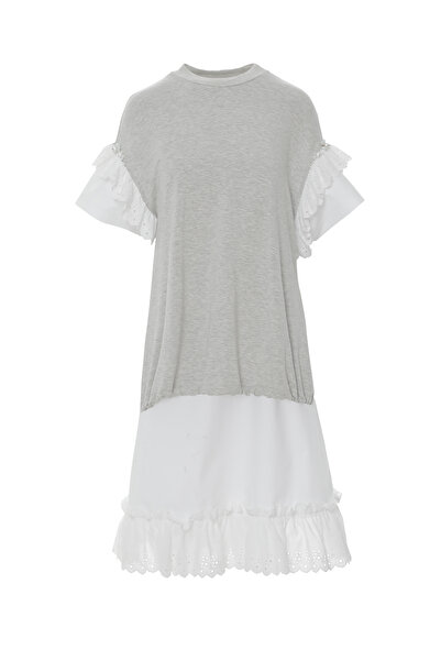 GIZIA SPORT Yuvarlak Yaka Midi Gri Spor Elbise