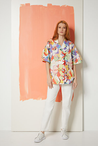 Manimani Halat Detaylı Desenli Keten Gömlek