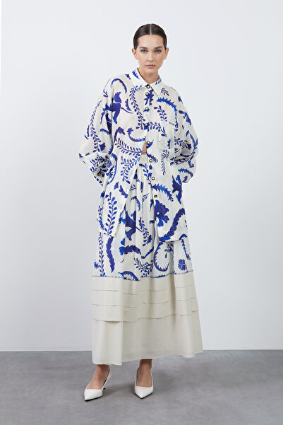 GİZİA Gold Düğme Detaylı Desenli Gömlek