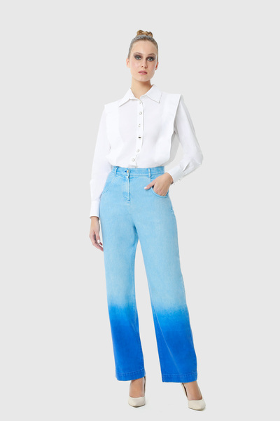 kı.we Mavi Renk Batik Yıkamalı Boru Paça Rahat Kesim Kot Pantolon