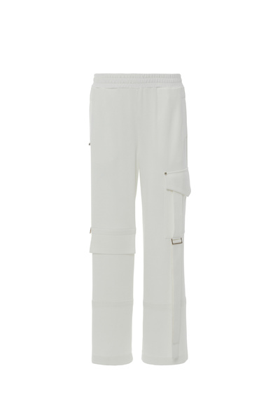 GIZIA SPORT Kargo Cep Detaylı Cep Kenarları Boncuk Süslemeli Beli Lastikli Ekru Pantolon