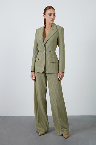 GİZİA Bel Pencereli Palazzo Pantolonlu Haki Takım
