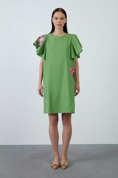 kı.we Floral Printed Dark Green Casual Short Dress
