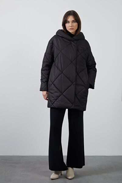 GİZİA Gizli Kapüşon Detaylı İç Cepli Siyah Mont