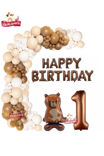 Bkmc Stojeći Medved Srećan Rođendan 1 Godina Stari Folijski Balon Krem Bela S...
