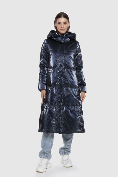 GİZİA Midi Boy Kapüşonlu Lacivert Şişme Mont