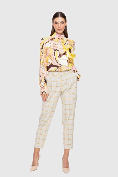 GİZİA Yüksek Bel Ekose Safran Rengi Jogger Pantolon