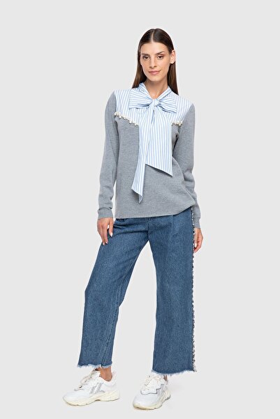 GİZİA Fiyonk Detaylı Gri Bluz