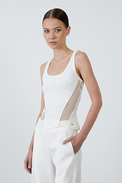 GİZİA File Detaylı Askılı Ekru Bluz