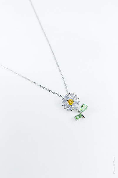 BearPear Daisy Zircon Taşlı Paslanmaz Çelik Papatya Kadın Kolye Silver