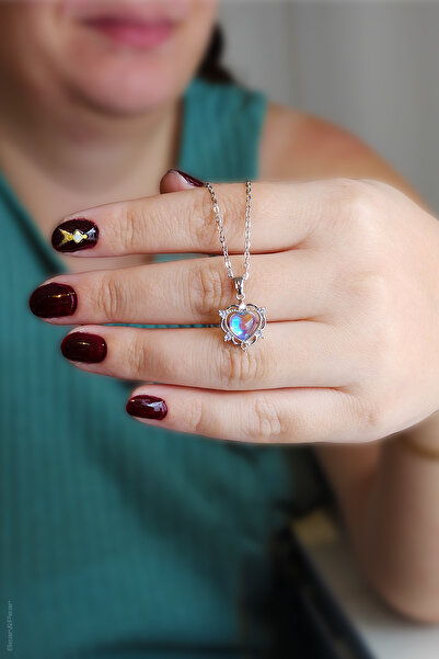 BearPear Opal Taşlı Gotik Kalp Kolye Paslanmaz Çelik