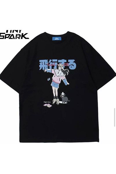 Gofeel Harajuku Chinese Written Girl Printed Oversize Unisex T-shirt