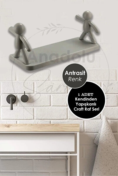 Genel Markalar Gri Antrasit  36cm Kendinden Yapışkanlı Craft Banyo Rafı Tarz ...