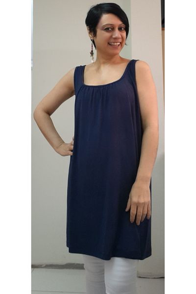 Mertcan Butik Navy blue front and back drawstring suspenders combed cotton Viscose T-shirt