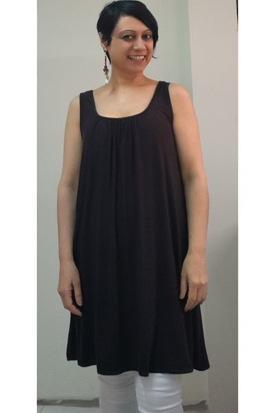 Mertcan Butik Black front and back drawstring suspenders combed cotton Viscose T-shirt