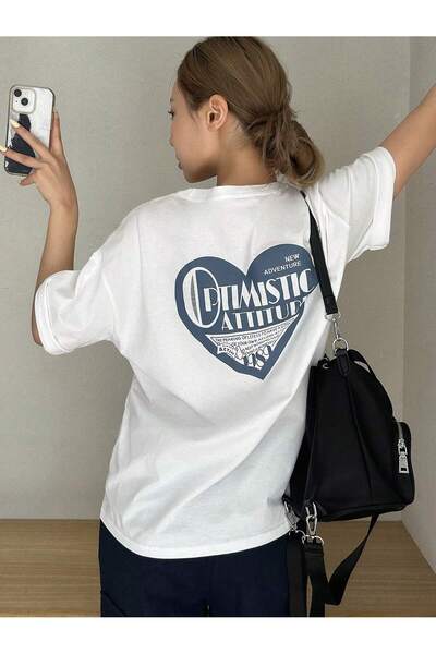 Jose Clothing Tricou oversize unisex alb din bumbac organic imprimat