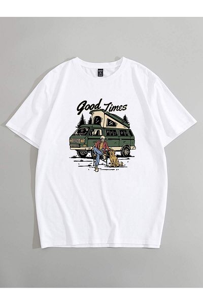 Jose Clothing Μπλουζάκι Unisex Λευκό εμπριμέ από οργανικό βαμβάκι Oversize με κοντό μανίκι