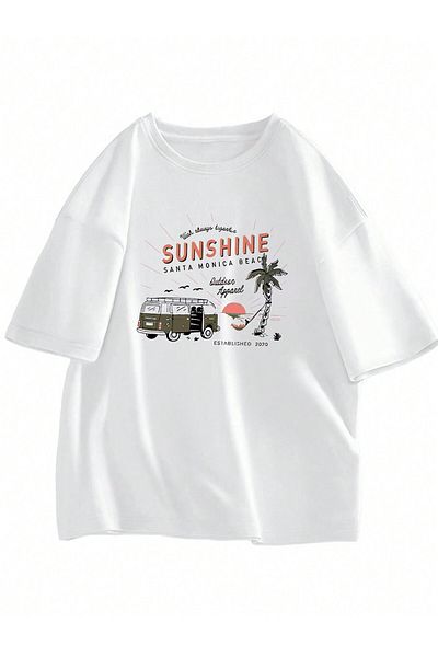 Jose Clothing Μπλουζάκι Unisex Λευκό εμπριμέ από οργανικό βαμβάκι Oversize με κοντό μανίκι