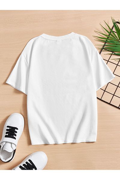 Jose Clothing Μπλουζάκι Unisex Λευκό εμπριμέ από οργανικό βαμβάκι Oversize με κοντό μανίκι
