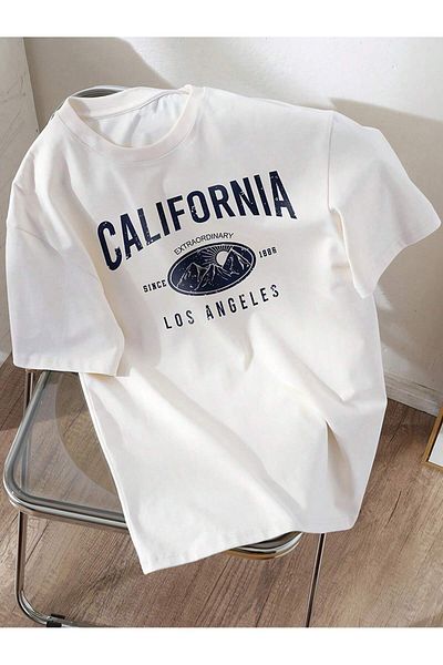 Jose Clothing Μπλουζάκι Unisex Λευκό εμπριμέ από οργανικό βαμβάκι Oversize με κοντό μανίκι