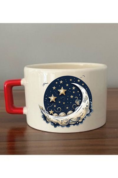 lili hediyelik Moon And Stars Themed Cup Mug Cup - Ceramic Tea, Coffee Gift Cup