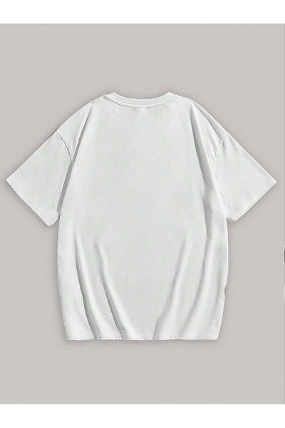 Jose Clothing Μπλουζάκι Unisex Λευκό εμπριμέ από οργανικό βαμβάκι Oversize με κοντό μανίκι