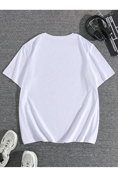 Jose Clothing Μπλουζάκι Unisex Λευκό εμπριμέ από οργανικό βαμβάκι Oversize με κοντό μανίκι