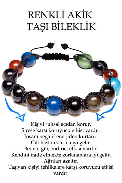 Tesbih Atölyesi Certified Black Agate Stone Bracelet - Macrame