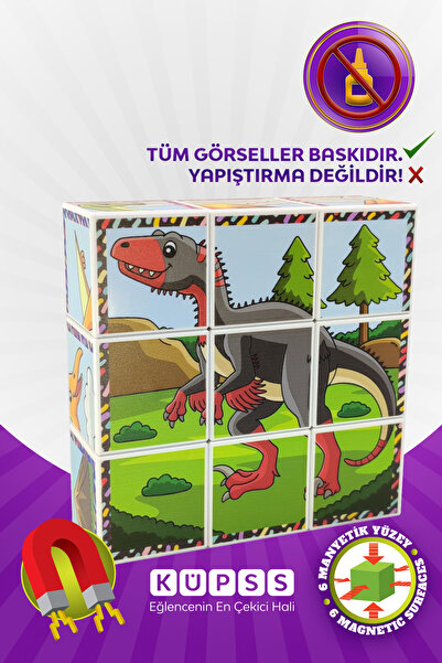 KÜPSS Dinozorlar 6 Farklı Yapboz 3d Manyetik Küp Puzzle 3 4 5 6 Yaş Seri1 Zeka Geliştirici Oyuncaklar