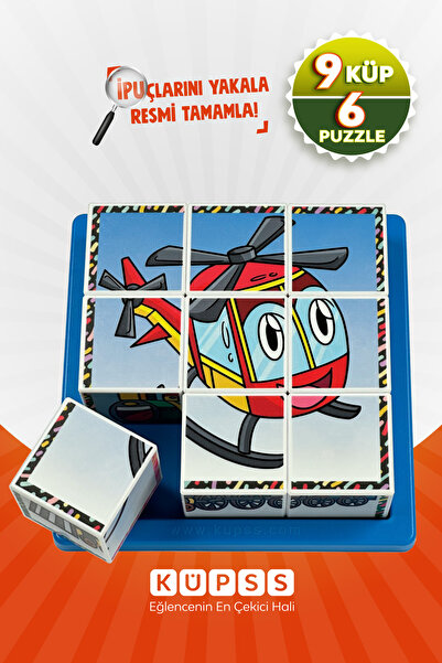 KÜPSS Neşeli Taşıtlar Küp Puzzle - 6 Farklı Yapboz