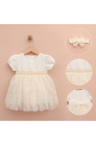 DIDuStore Lace Decorated Mevlütlük Baby Dress and Hair Accessory Set