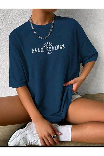 mercoledi Tricou casual oversize cu imprimeu Palm Springs SUA pentru damă, prieten