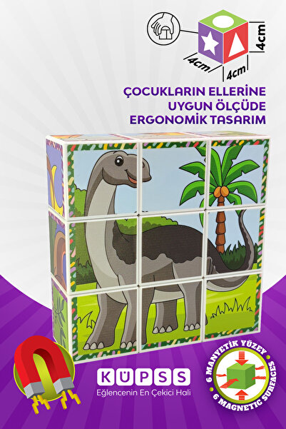 KÜPSS Dinozorlar 6 Farklı Yapboz 3d Manyetik Küp Puzzle 3 4 5 6 Yaş Seri1 Zeka Geliştirici Oyuncaklar