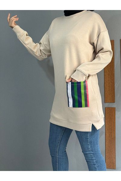SMN Karen Kardaş Boutique Hijab Pocket Color. Fabric Sweetshirt