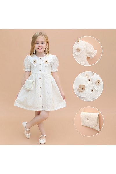 DIDuStore Girl's Party Dress and Bag Set with Flower Applique