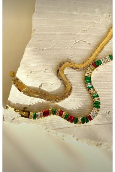 gosoje Stainless Steel Steel Colored Zircon Stone Baguette Model Waterway Gold Bracelet