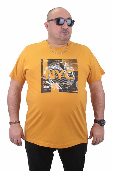 MocGrande Ανδρικό μπλουζάκι μεγάλου μεγέθους - λαιμόκοψη, NYC 23182 MUSTARD