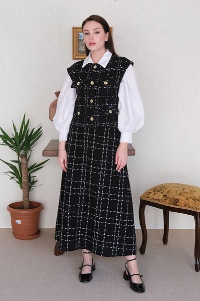 Ceylan Otantik Black Tweed Vest Set