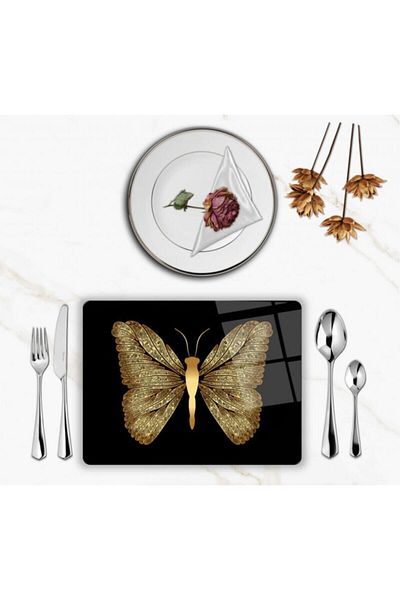 YNSS Special Design Glass Printed Gold Butterfly Plate Set 2 Pieces