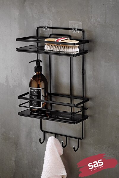 Sas Haus 2 Katlı Kancalı Yapışkanlı Banyo Duş Rafı – Ayarlanabilir Kristal Ra...